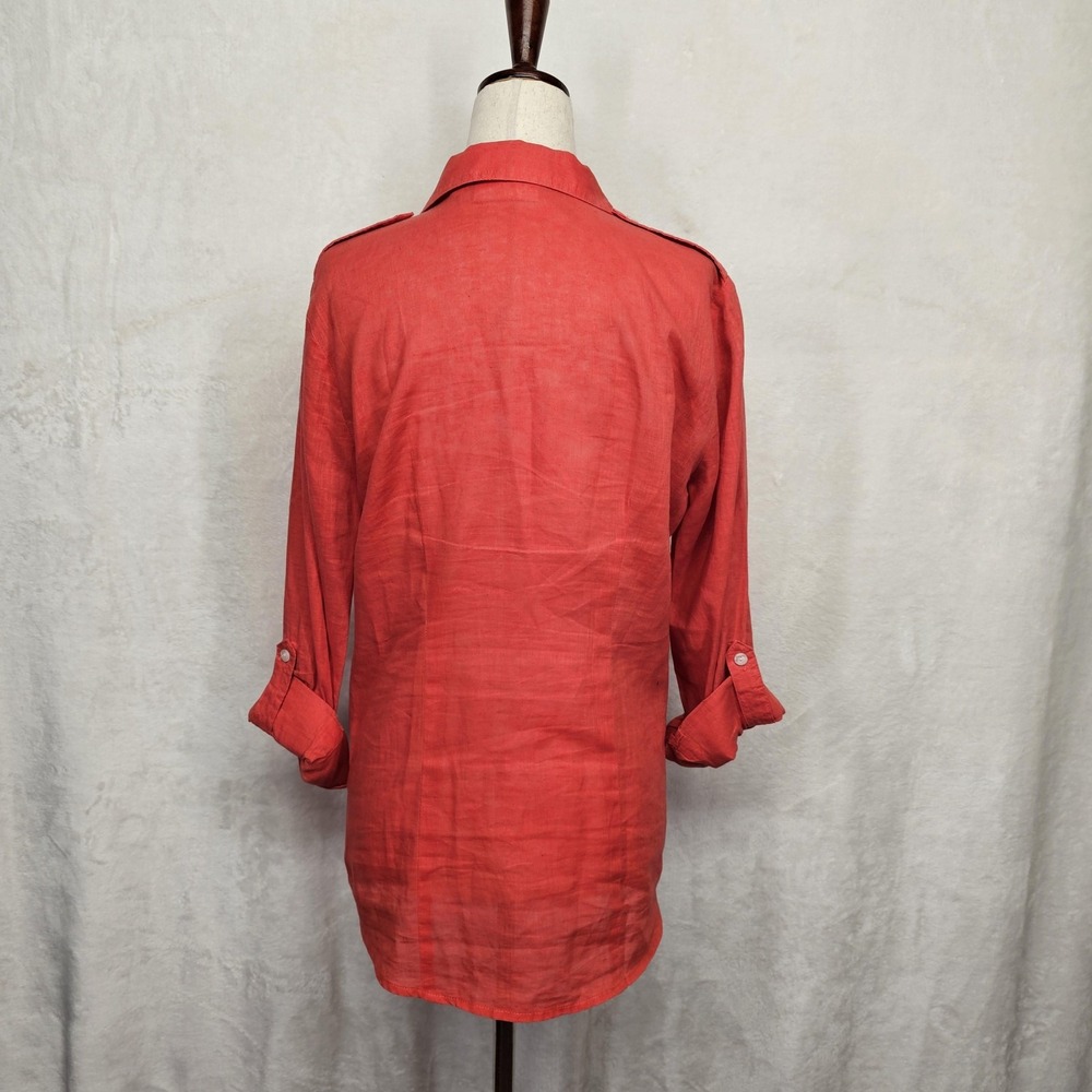 Chicos Shirt Womens Small Linen Roll Tab Sleeve Utility Pockets Button Front Top - Picture 3 of 9